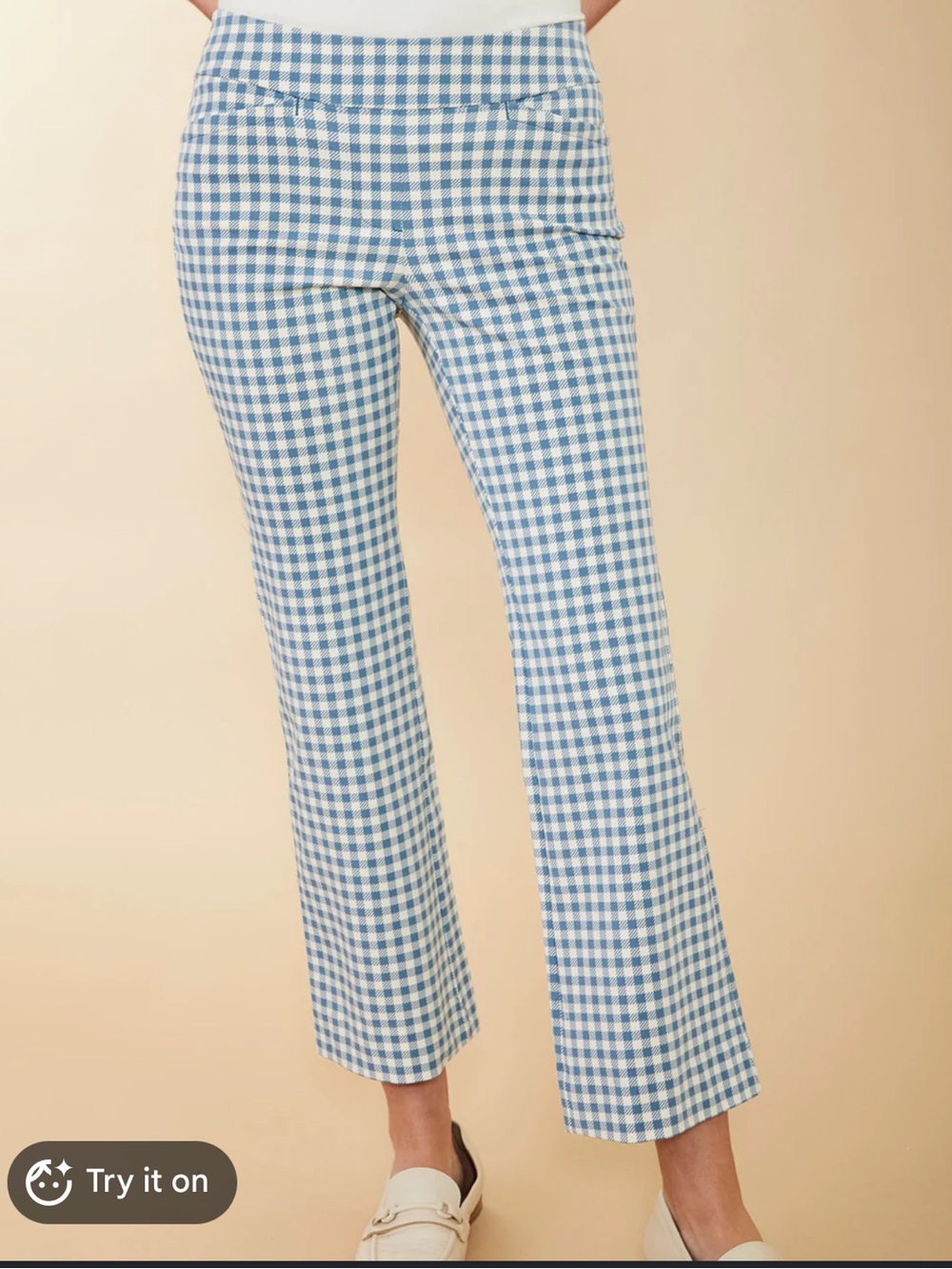 Spartina 449 Maren Kick Flare Pull On Pants in Bluestone Gingham Preppy Classic - Picture 2 of 13